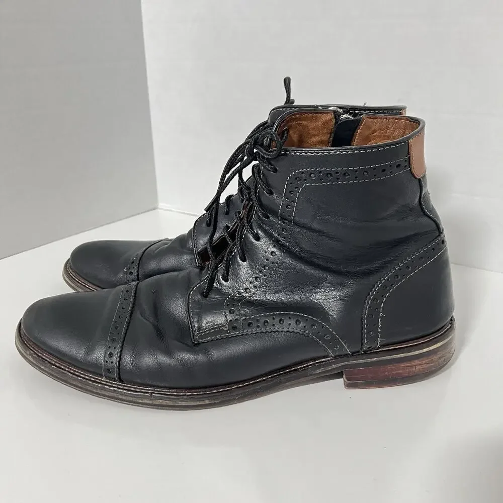 Johnston Murphy Men Warner Cap Toe Chukka Black Zip Leather Boots 10.5 Zip Laces